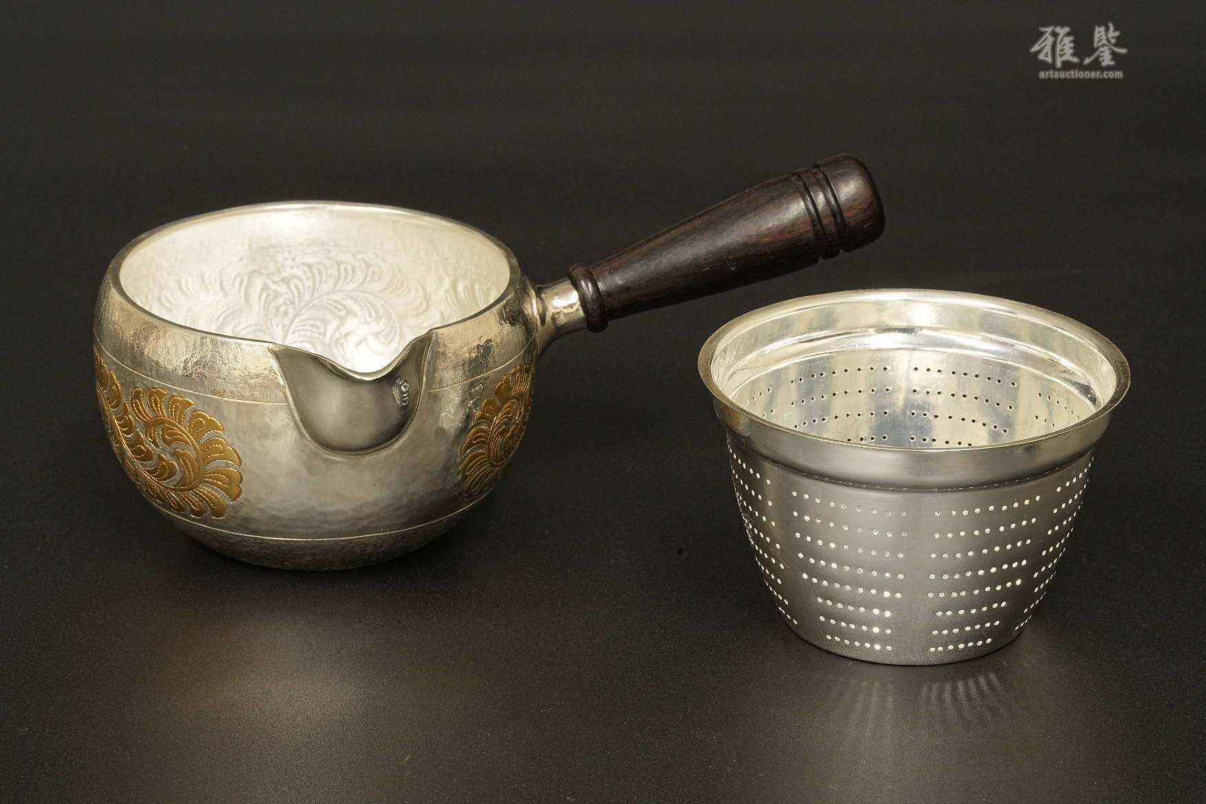 纯银 净益造 唐草纹急须