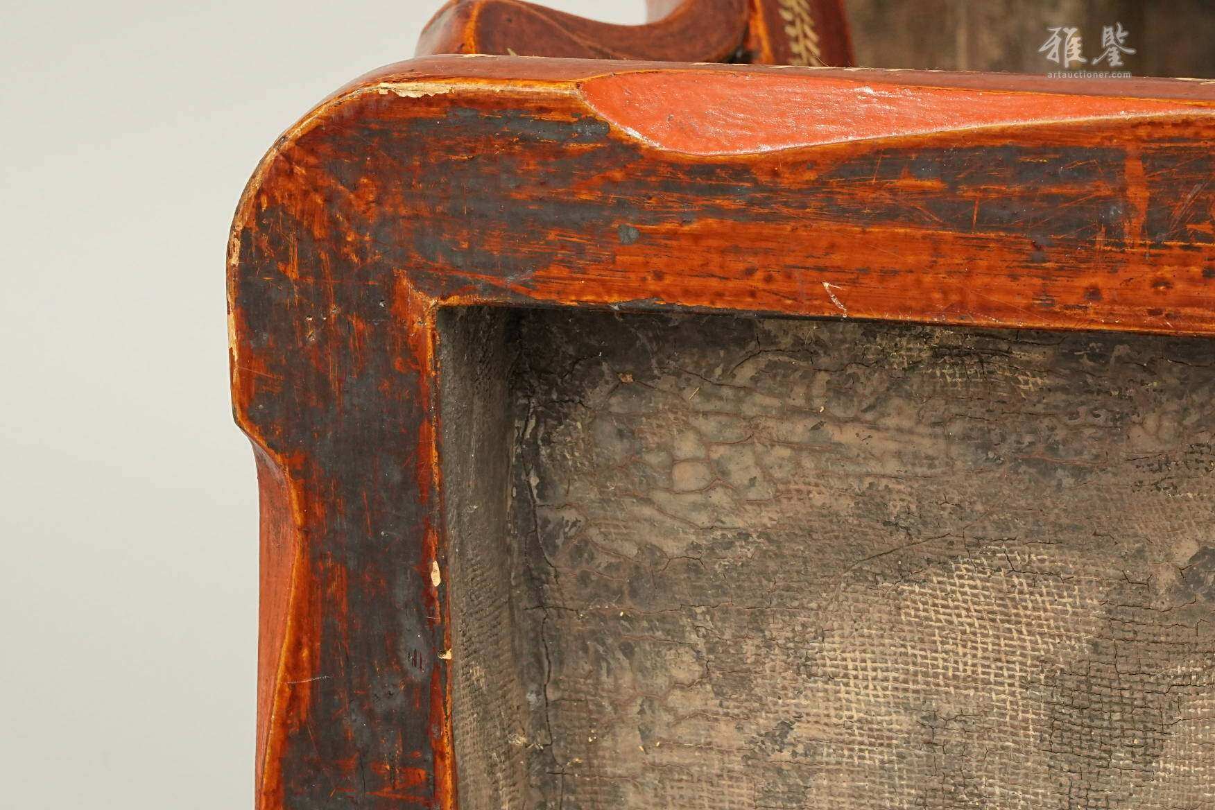 明代 朱漆嵌螺钿人物香几 日本桐箱附