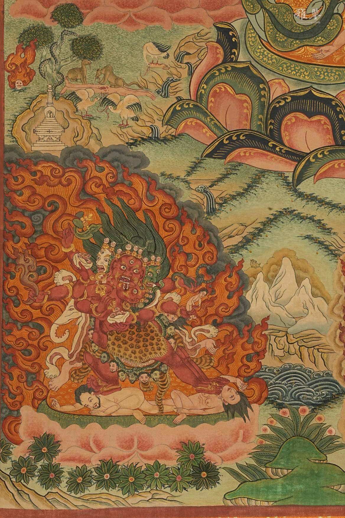 清乾隆 宁玛派八部普巴金刚（九普巴）唐卡 钦则（钦孜）画派体系 布面 日本古裂装裱 日本桐箱附 本物保证