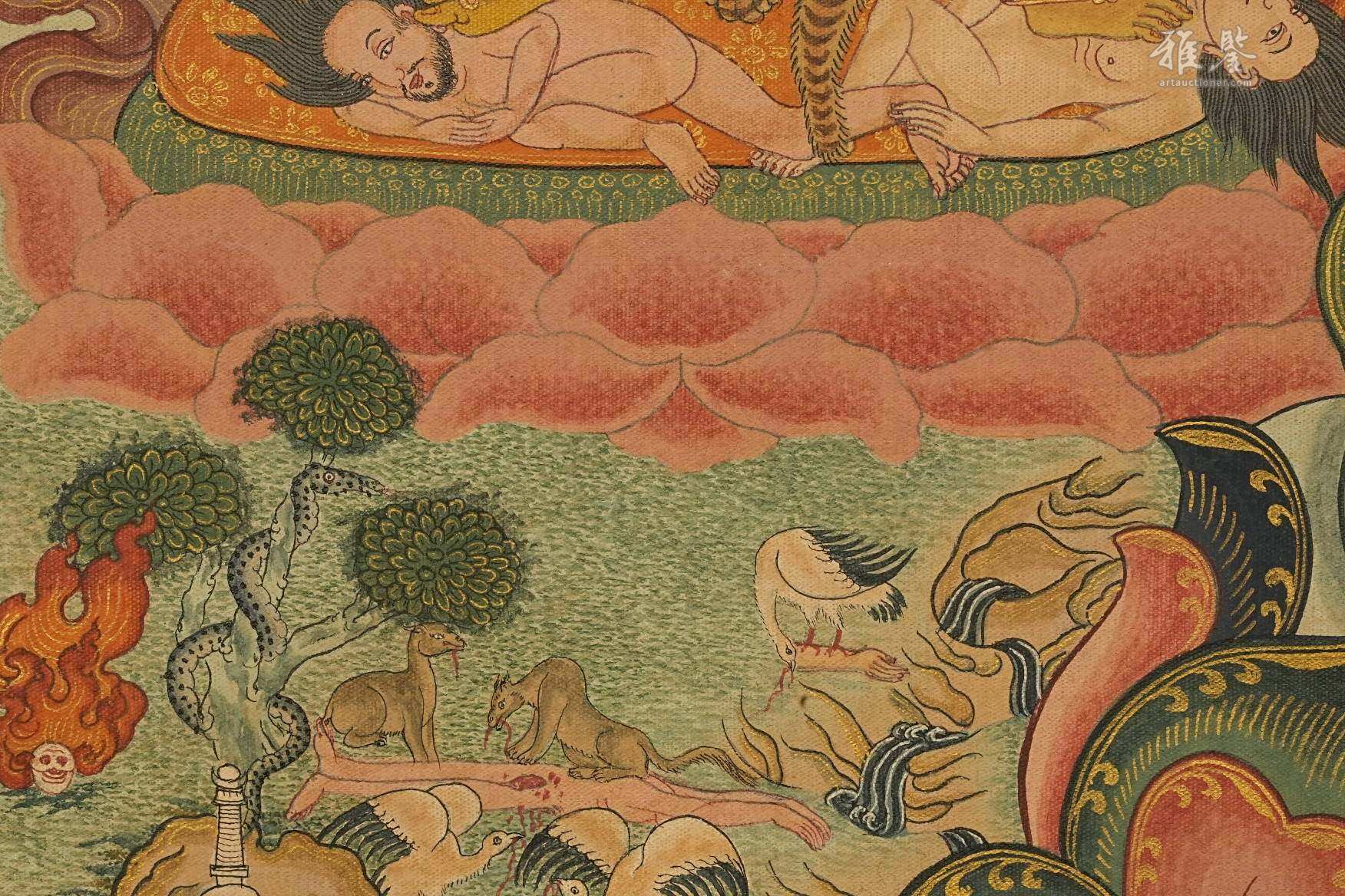 清乾隆 宁玛派八部普巴金刚（九普巴）唐卡 钦则（钦孜）画派体系 布面 日本古裂装裱 日本桐箱附 本物保证