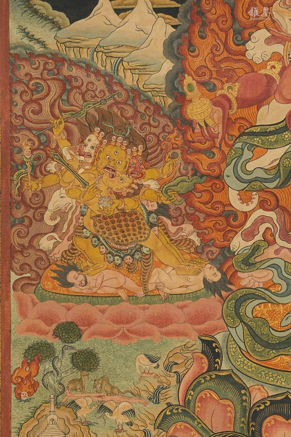 清乾隆 宁玛派八部普巴金刚（九普巴）唐卡 钦则（钦孜）画派体系 布面 日本古裂装裱 日本桐箱附 本物保证